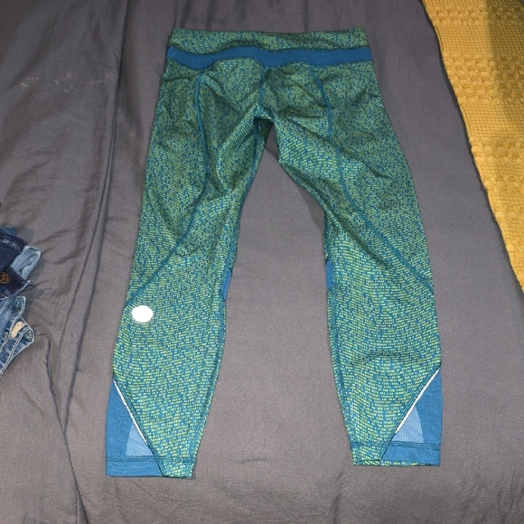 lululemon athletica Pants - Lululemon Athletica Blue and Yellow Text Leggings